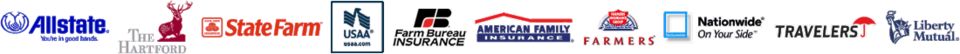 Insurance providers we work with, including Allstate, The Hartford, State Farm, USAA, Farm Bureau, American Family, Farmers, Nationwide, Travelers, and Liberty Mutual