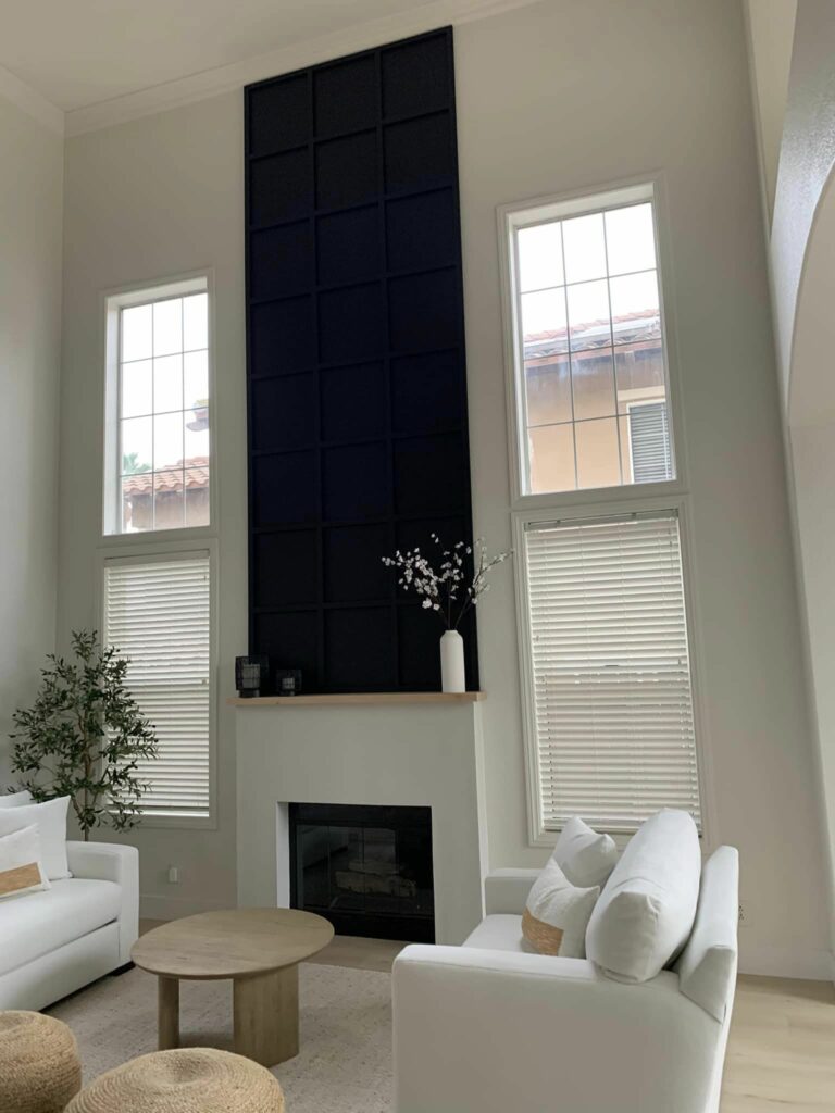 Tall modern fireplace built by Amparo Construction in San Diego