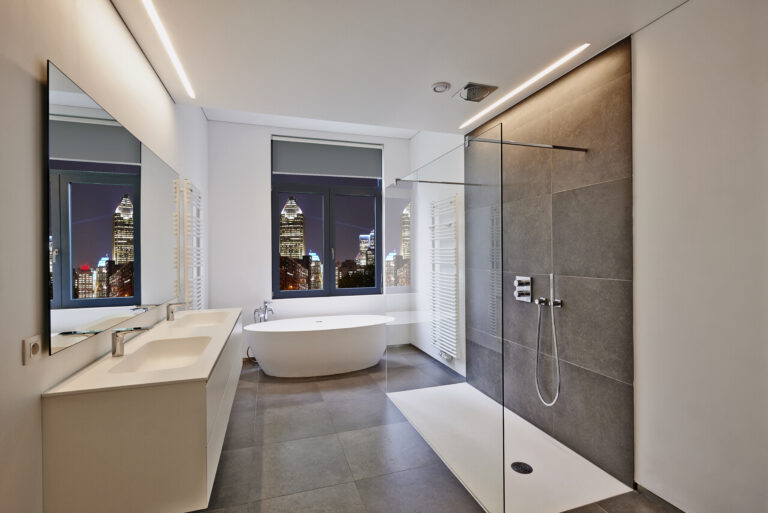 Tiled shower and bathtub
