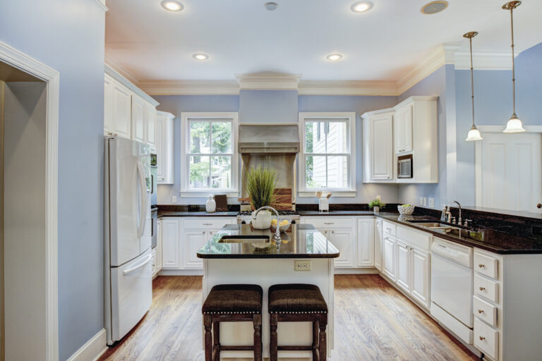Kitchen with raised-panel cabinets