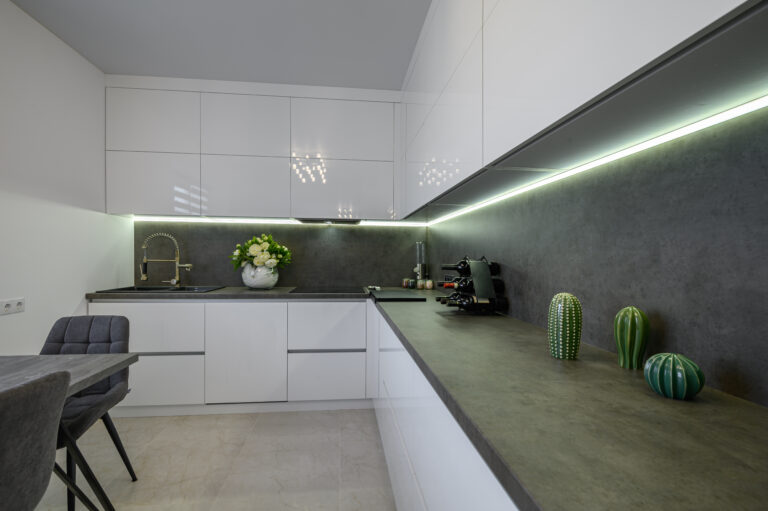 Kitchen with raised-panel cabinets
