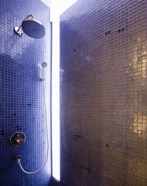 Luxury tile shower with mood lighting