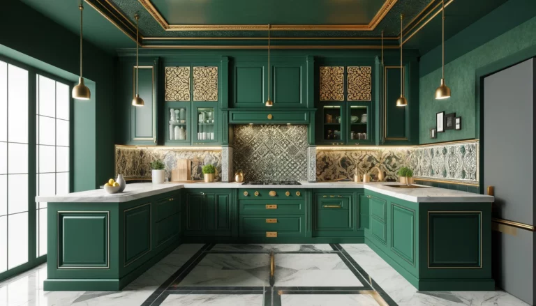 bold kitchen featuring emerald green cabinets